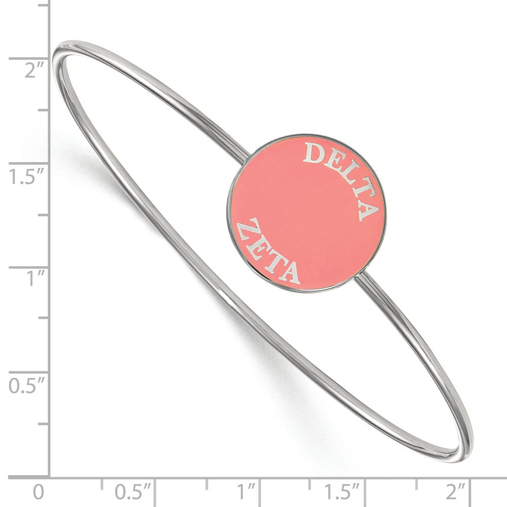 Alternate view of the Sterling Silver Delta Zeta Pink Enamel Disc Bangle - 6 in. by The Black Bow Jewelry Co.