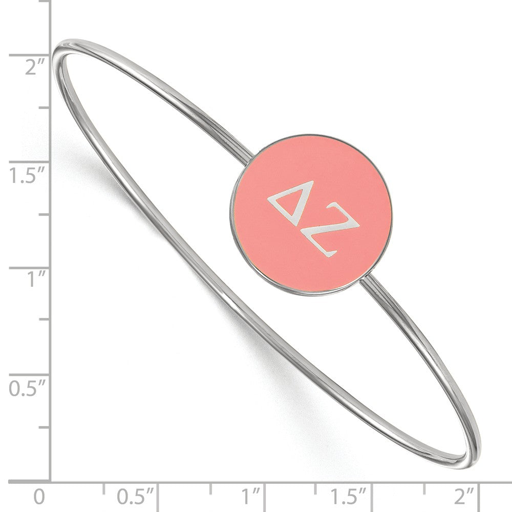 Alternate view of the Sterling Silver Delta Zeta Pink Enamel Greek Letters Bangle - 6 in. by The Black Bow Jewelry Co.