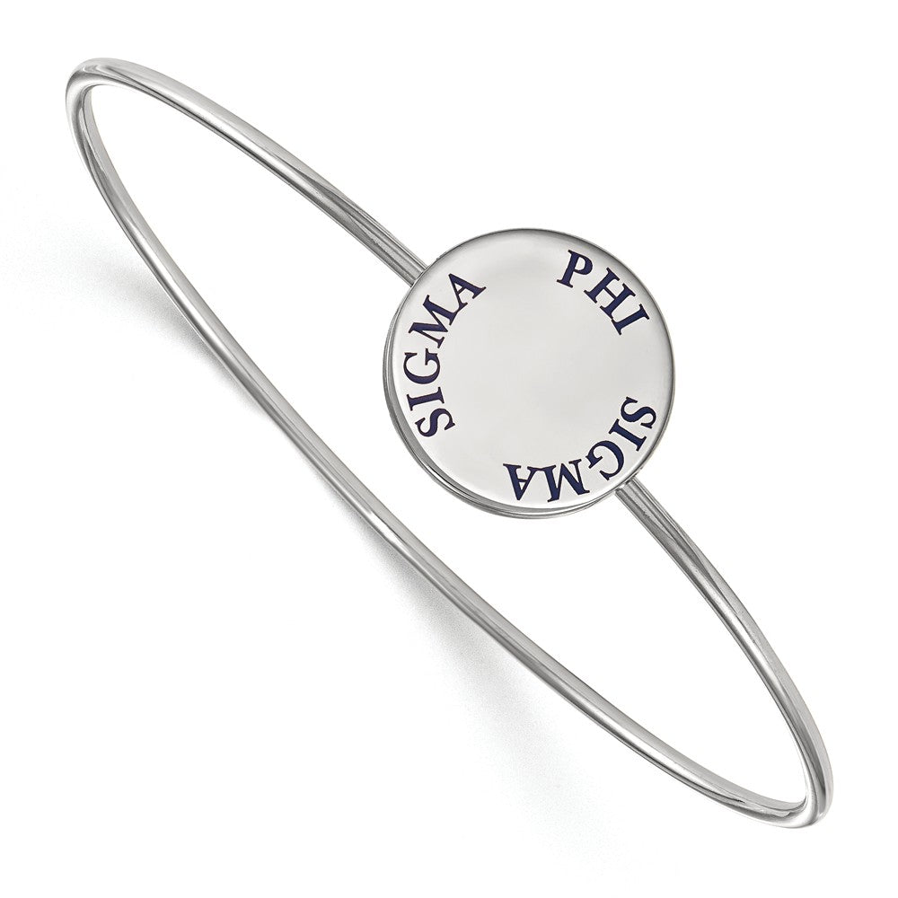Sterling Silver Phi Sigma Sigma Blue Enamel Letters Bangle - 6 in., Item B15038 by The Black Bow Jewelry Co.