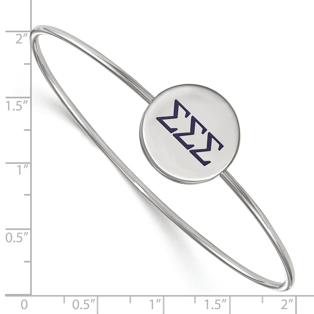 Alternate view of the Sterling Silver Sigma Sigma Sigma Enamel Blue Greek Bangle - 6 in. by The Black Bow Jewelry Co.