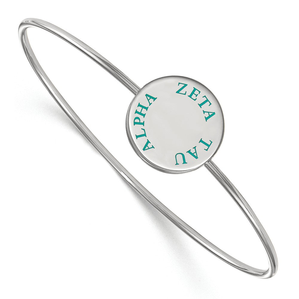 Sterling Silver Zeta Tau Alpha Enamel Teal Letters Bangle - 6 in., Item B15122 by The Black Bow Jewelry Co.