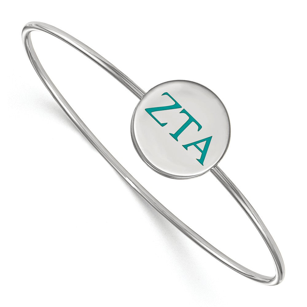 Sterling Silver Zeta Tau Alpha Enamel Teal Greek Letter Bangle - 6 in., Item B15126 by The Black Bow Jewelry Co.