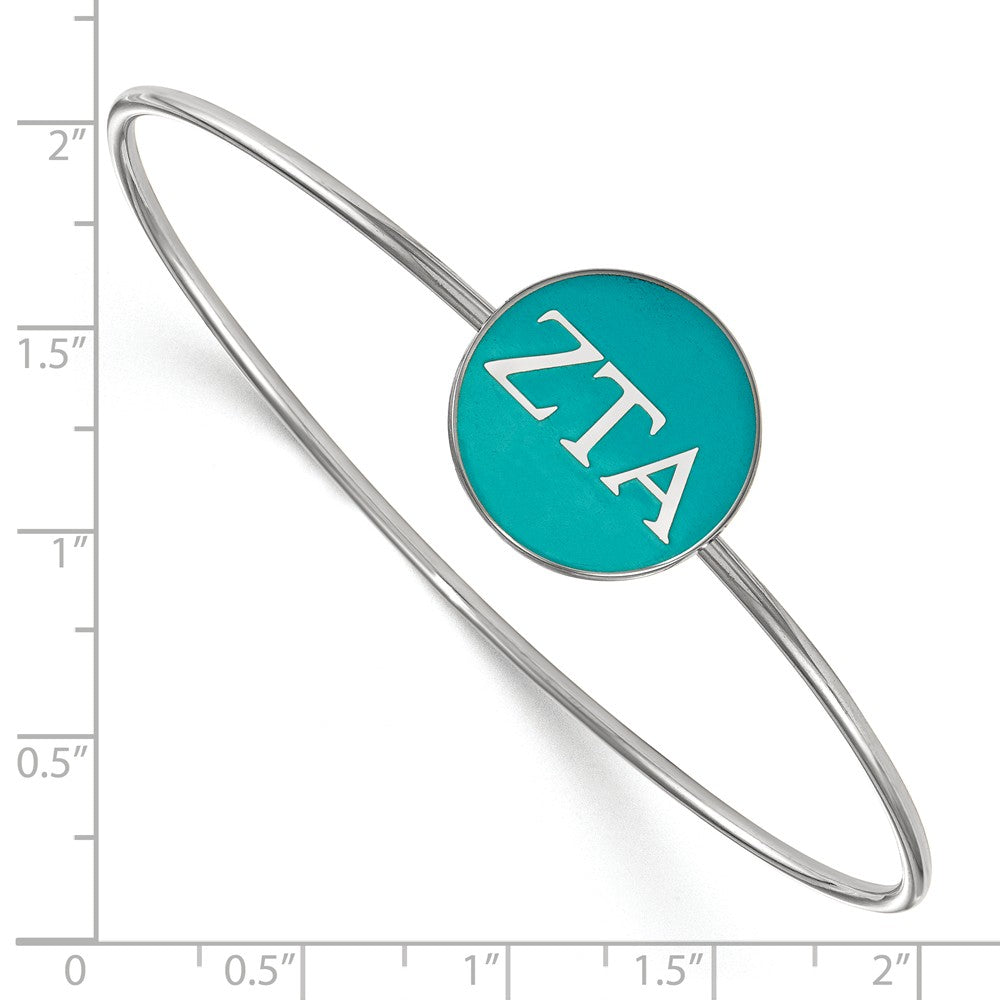 Alternate view of the Sterling Silver Zeta Tau Alpha Teal Enamel Greek Bangle - 8 in. by The Black Bow Jewelry Co.