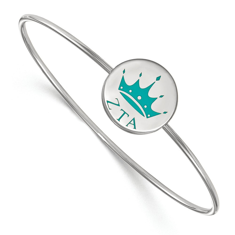 Sterling Silver Zeta Tau Alpha Enamel Teal Crown Bangle - 6 in., Item B15132 by The Black Bow Jewelry Co.
