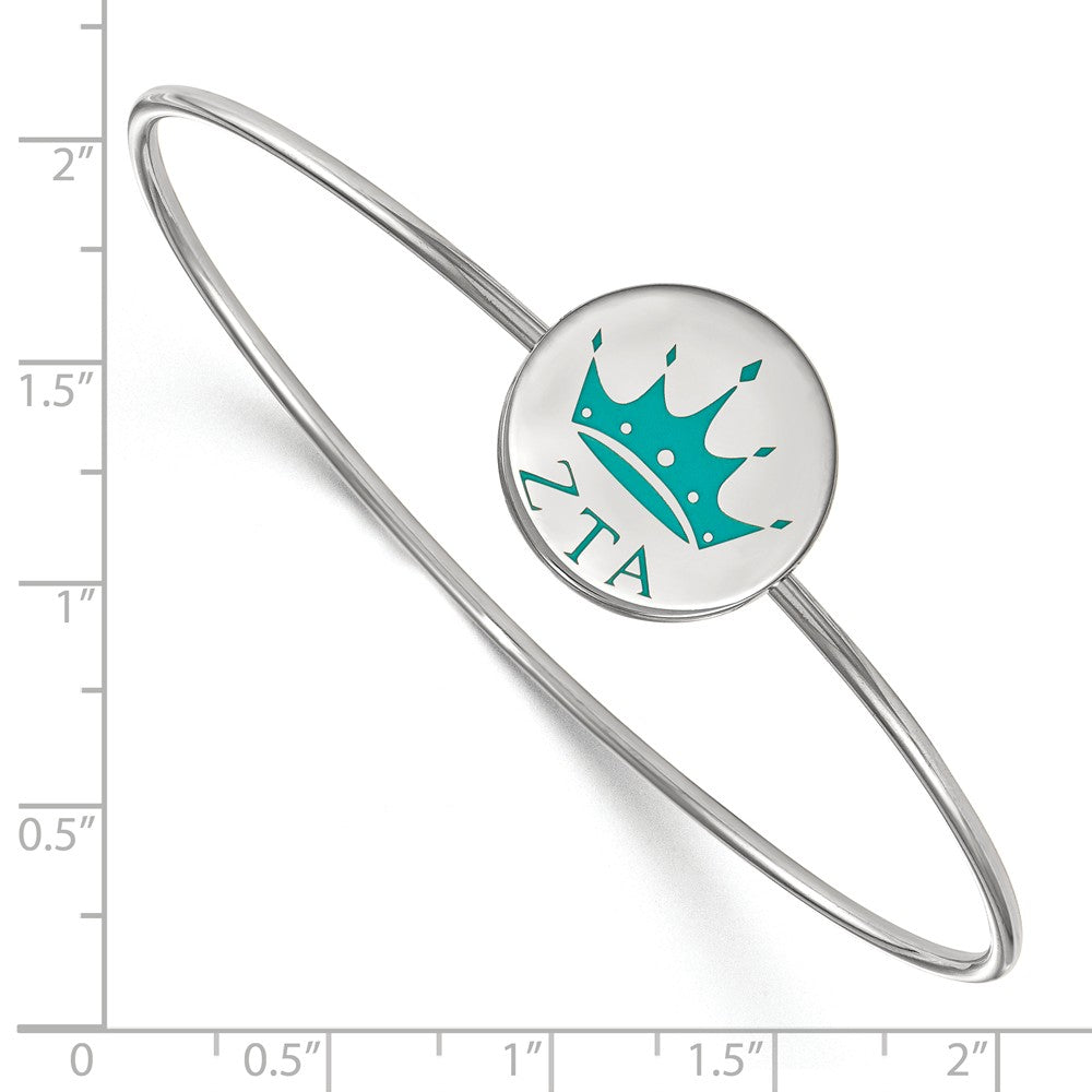 Alternate view of the Sterling Silver Zeta Tau Alpha Enamel Teal Crown Bangle - 6 in. by The Black Bow Jewelry Co.