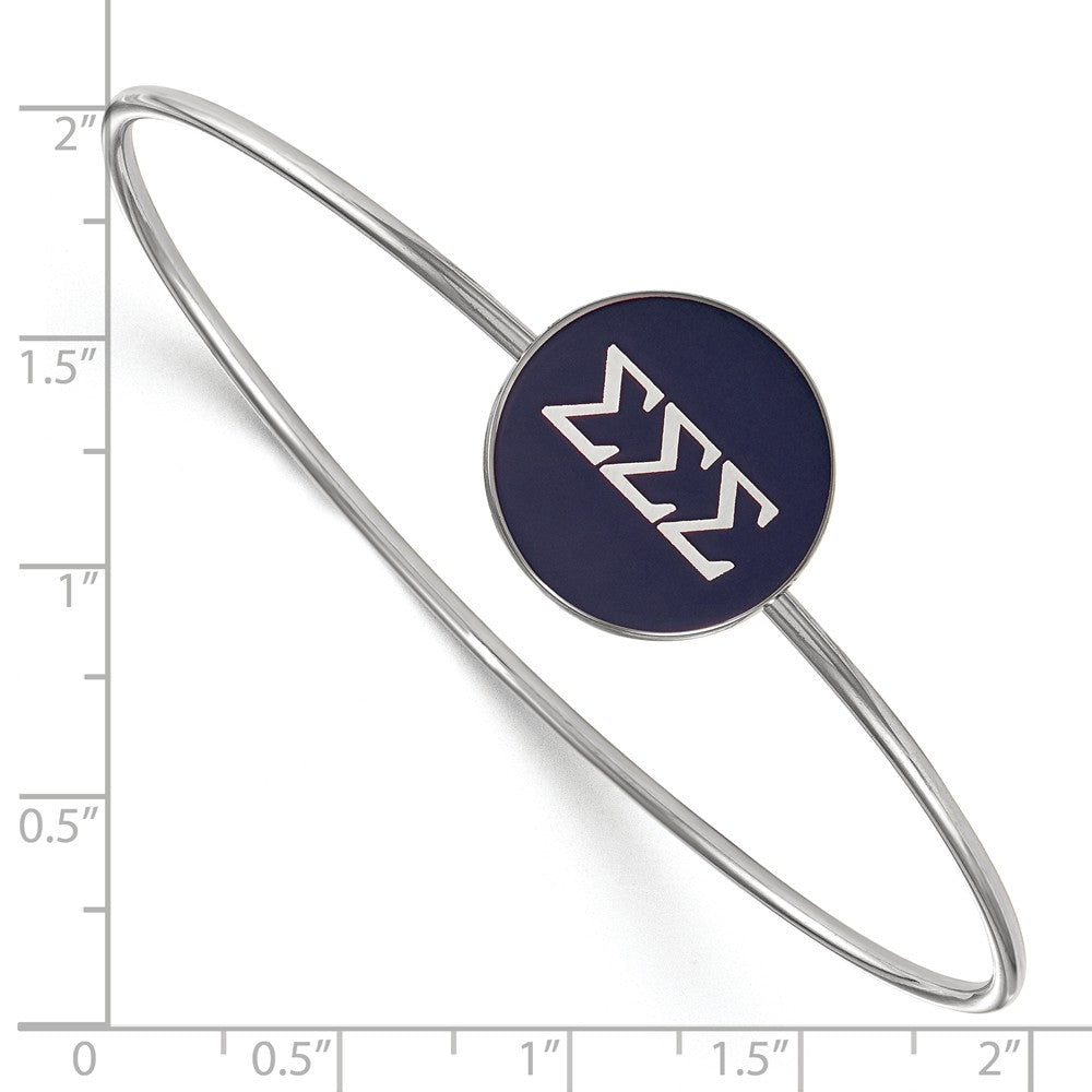 Alternate view of the Sterling Silver Sigma Sigma Sigma Blue Enamel Greek Bangle - 7 in. by The Black Bow Jewelry Co.