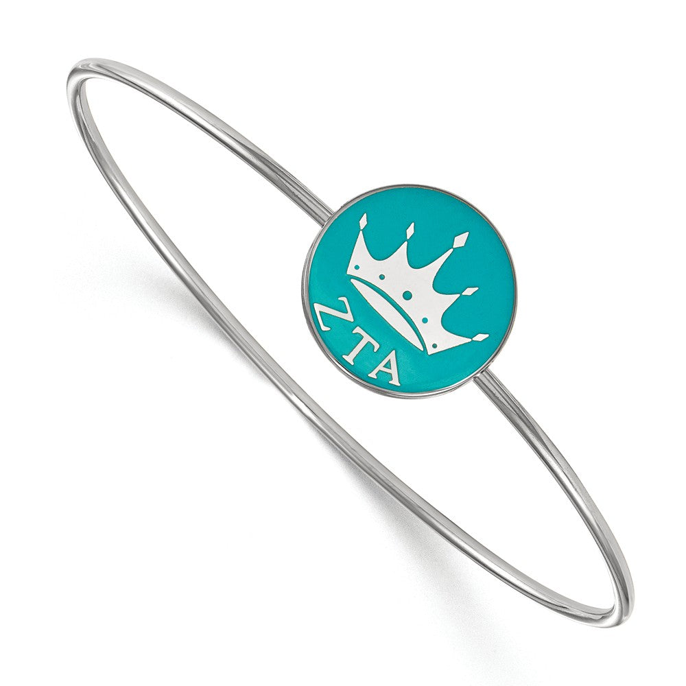 Sterling Silver Zeta Tau Alpha Teal Enamel Crown Bangle - 7 in., Item B15316 by The Black Bow Jewelry Co.
