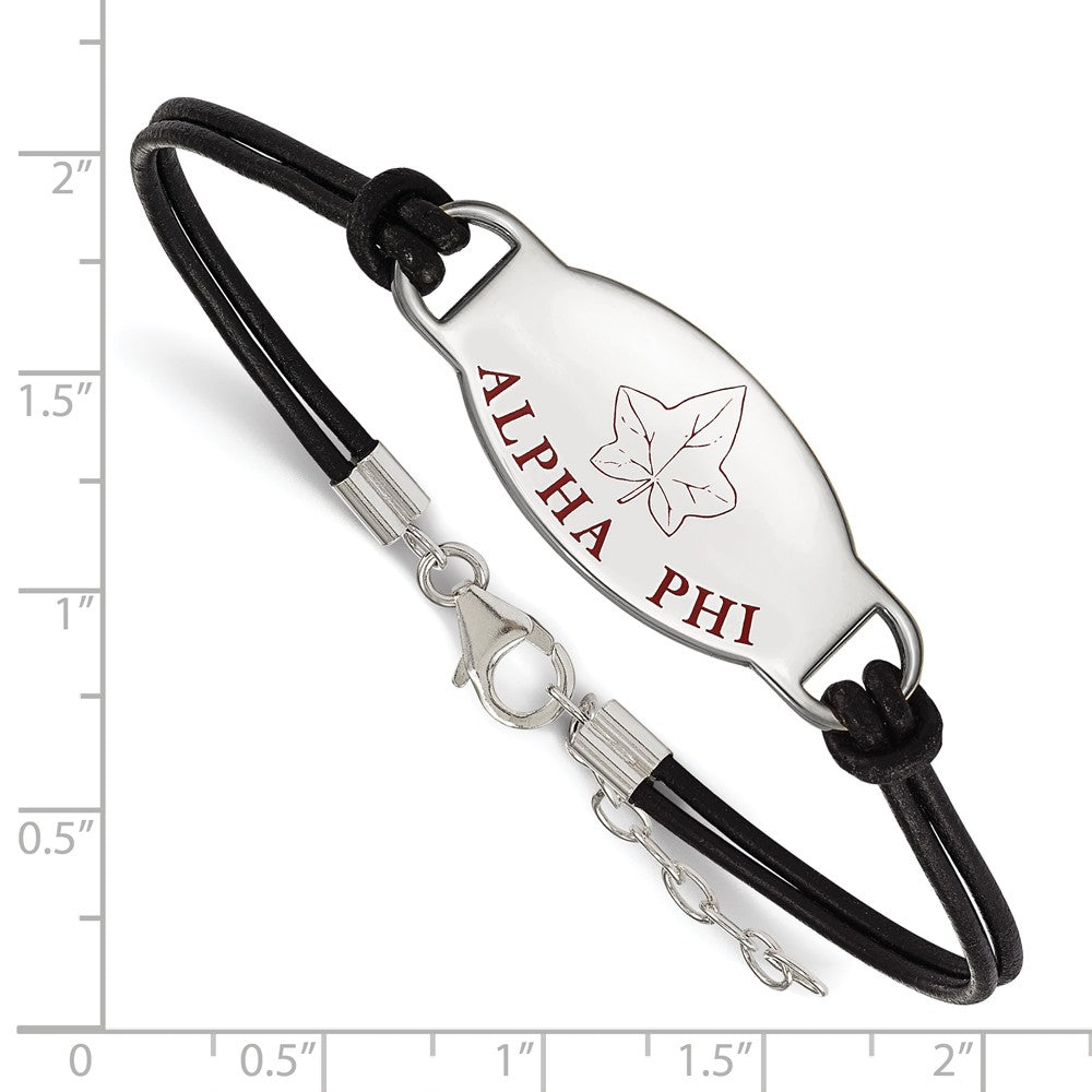 Alternate view of the Sterling Silver Alpha Phi Enamel Black Leather Bracelet - 7 in. by The Black Bow Jewelry Co.