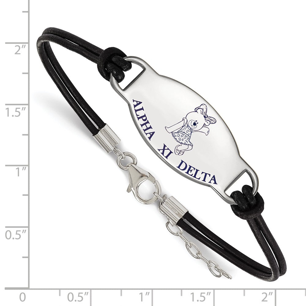 Alternate view of the Sterling Silver Alpha Xi Delta Enamel Black Leather Bracelet - 7 in. by The Black Bow Jewelry Co.