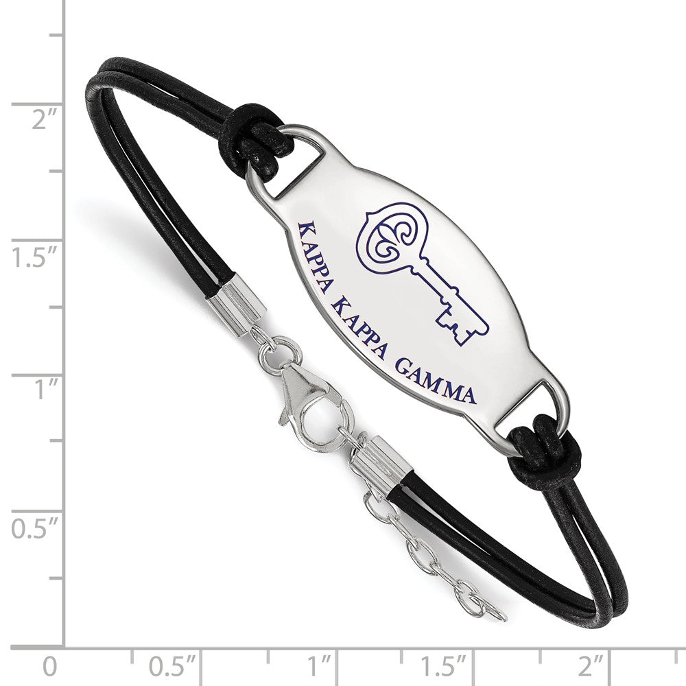Alternate view of the Sterling Silver Kappa Kappa Gamma Enamel Black Leather Bracelet - 7 in by The Black Bow Jewelry Co.
