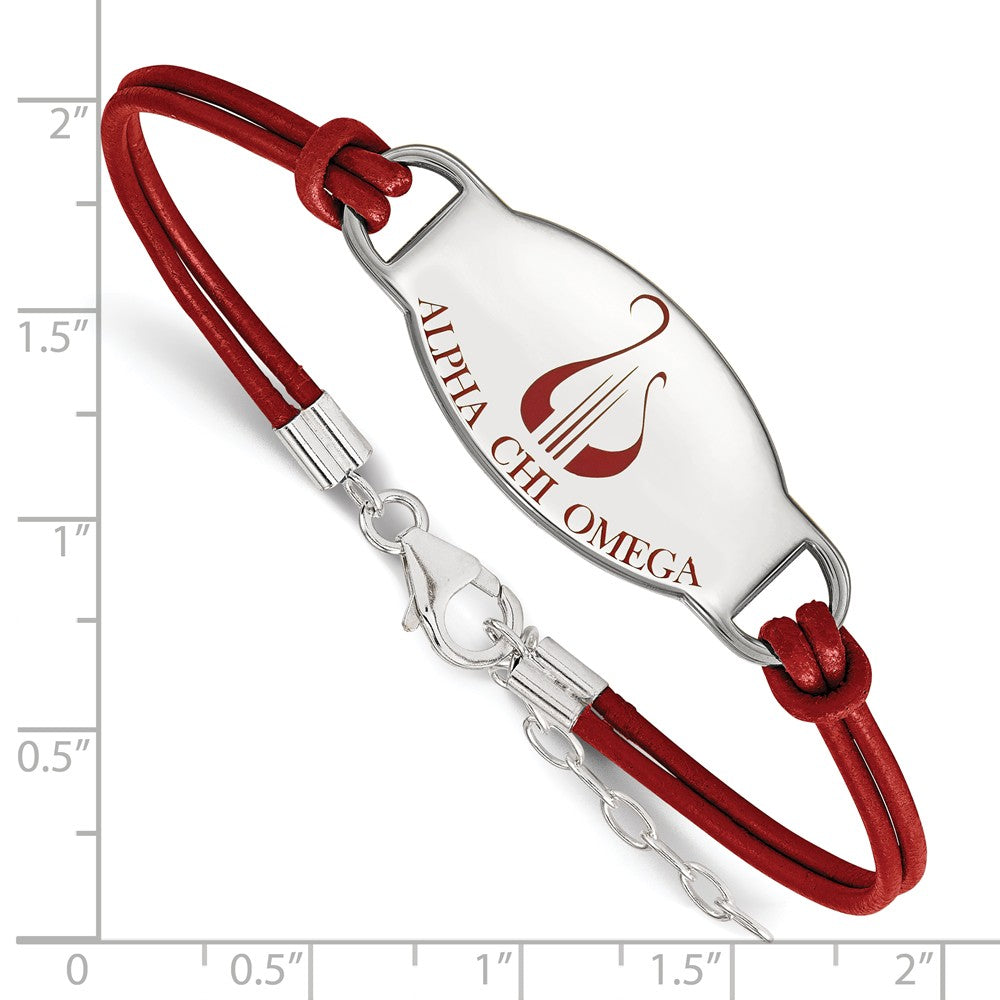 Alternate view of the Sterling Silver Alpha Chi Omega Enamel Red Leather Bracelet - 7 in. by The Black Bow Jewelry Co.
