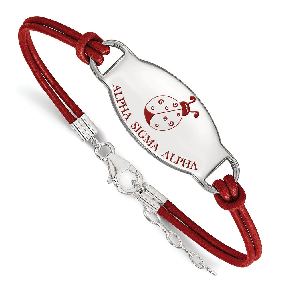 Sterling Silver Alpha Sigma Alpha Enamel Red Leather Bracelet - 7 in., Item B15330 by The Black Bow Jewelry Co.
