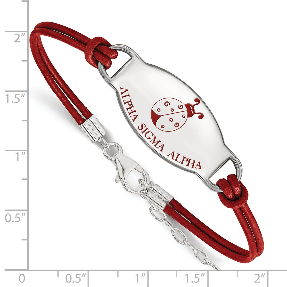 Alternate view of the Sterling Silver Alpha Sigma Alpha Enamel Red Leather Bracelet - 7 in. by The Black Bow Jewelry Co.