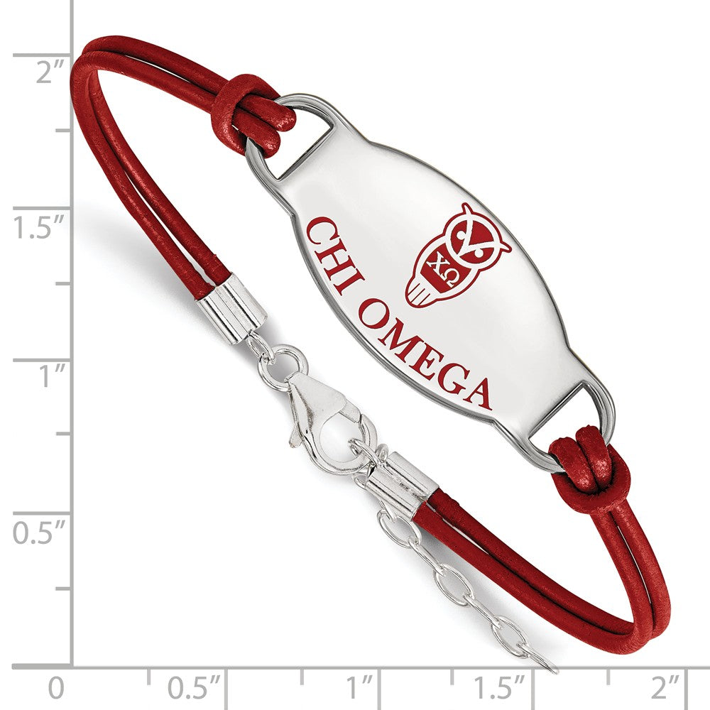 Alternate view of the Sterling Silver Chi Omega Enamel Red Leather Bracelet - 7 in. by The Black Bow Jewelry Co.