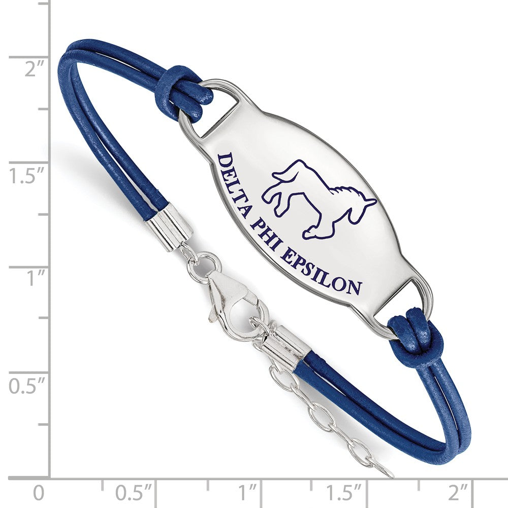 Alternate view of the Sterling Silver Delta Phi Epsilon Enamel Blue Leather Bracelet - 7 in. by The Black Bow Jewelry Co.