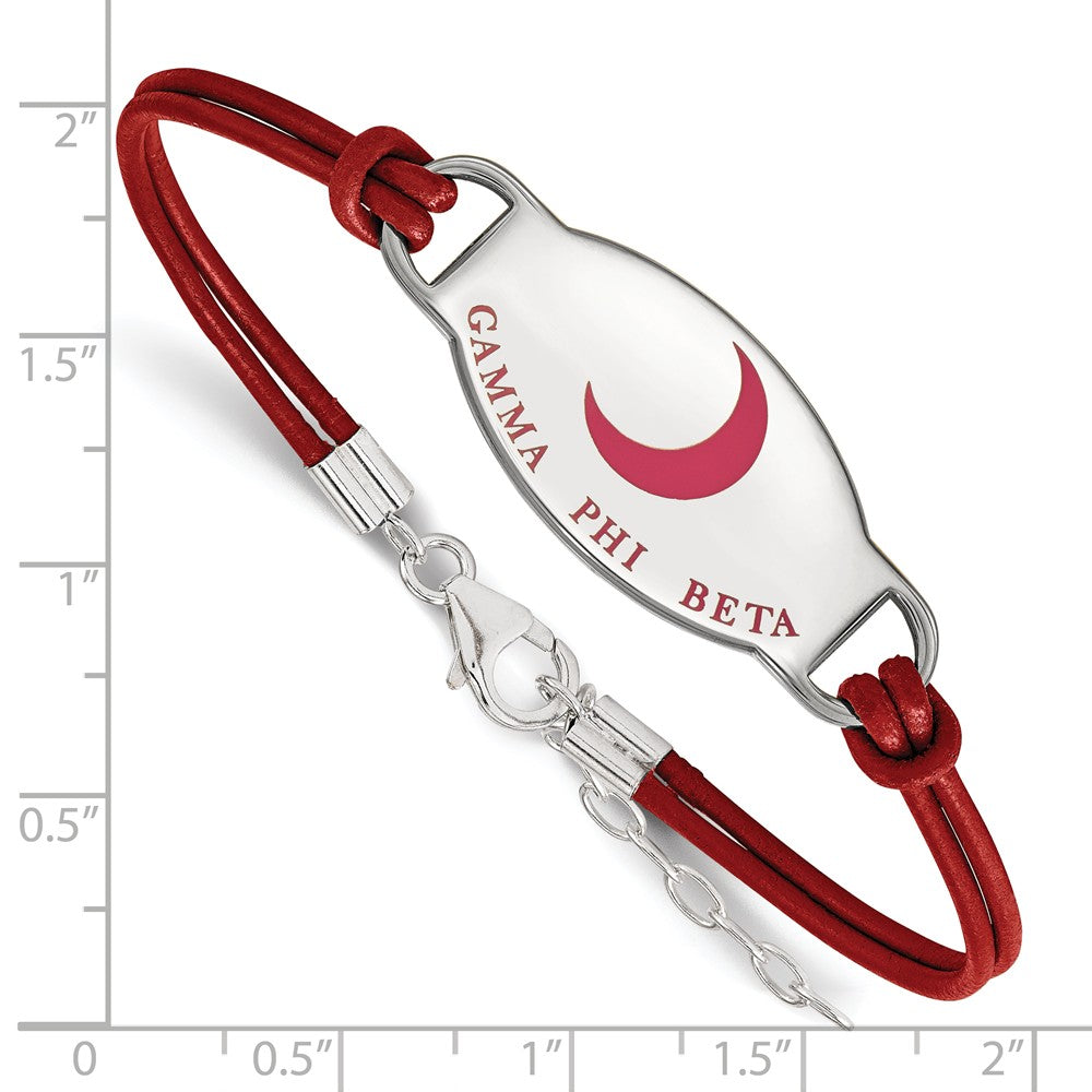 Alternate view of the Sterling Silver Gamma Phi Beta Enamel Red Leather Bracelet - 7 in. by The Black Bow Jewelry Co.