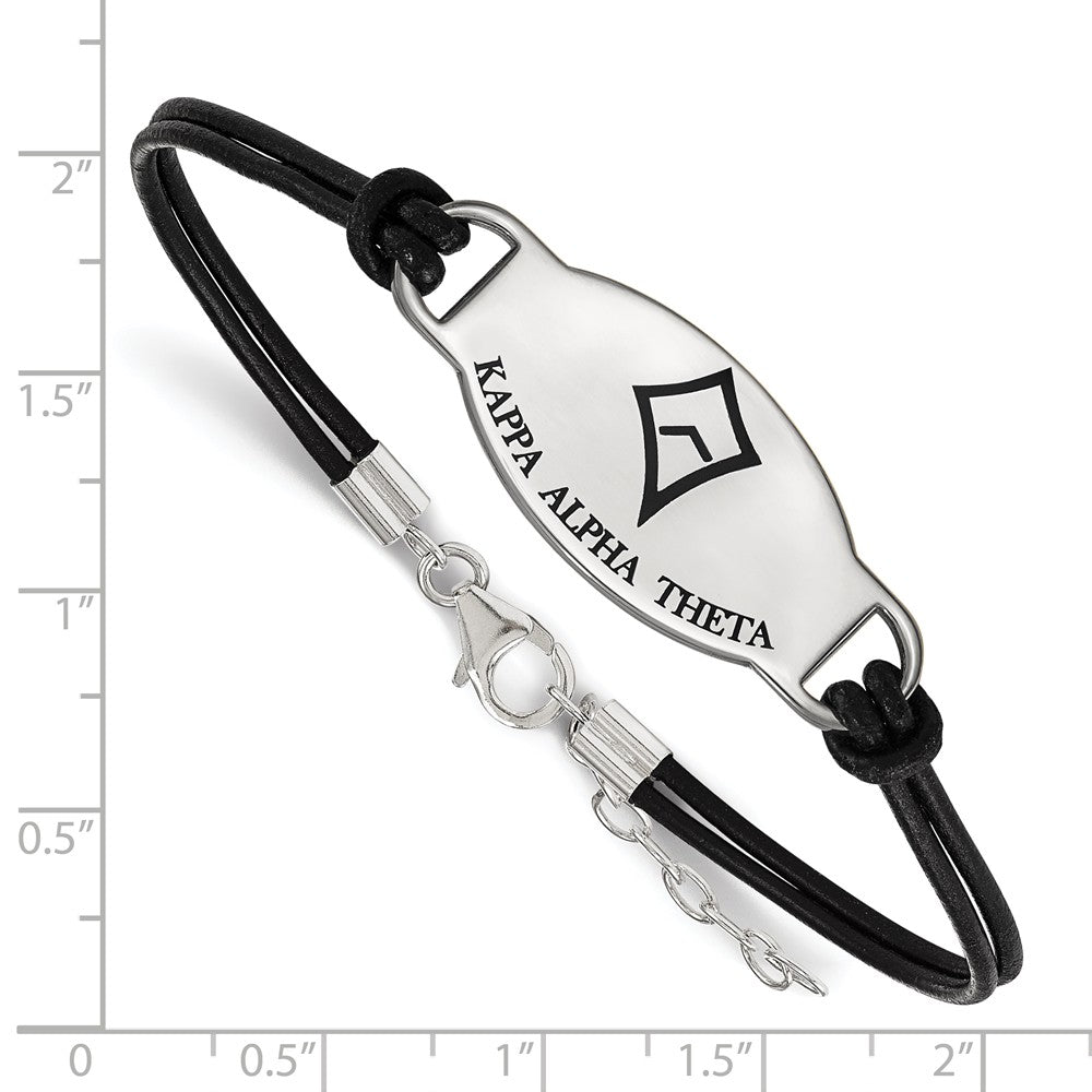 Alternate view of the Sterling Silver Kappa Alpha Theta Enamel Blk Leather Bracelet - 7 in. by The Black Bow Jewelry Co.
