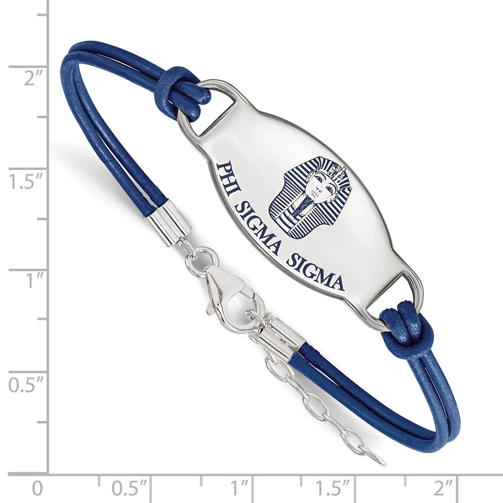 Alternate view of the Sterling Silver Phi Sigma Sigma Enamel Blue Leather Bracelet - 7 in. by The Black Bow Jewelry Co.