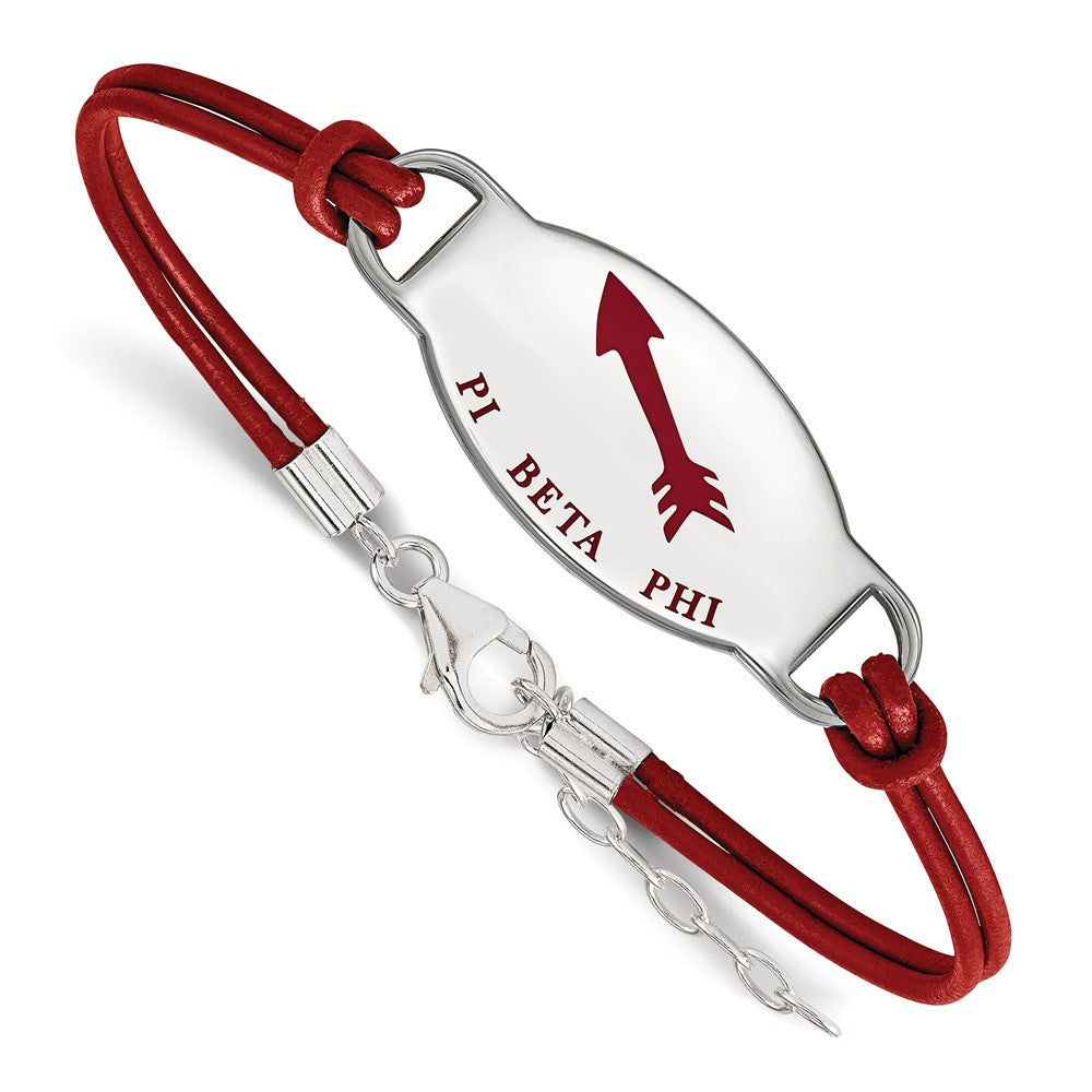 Sterling Silver Pi Beta Phi Enamel Red Leather Bracelet - 7 in., Item B15354 by The Black Bow Jewelry Co.