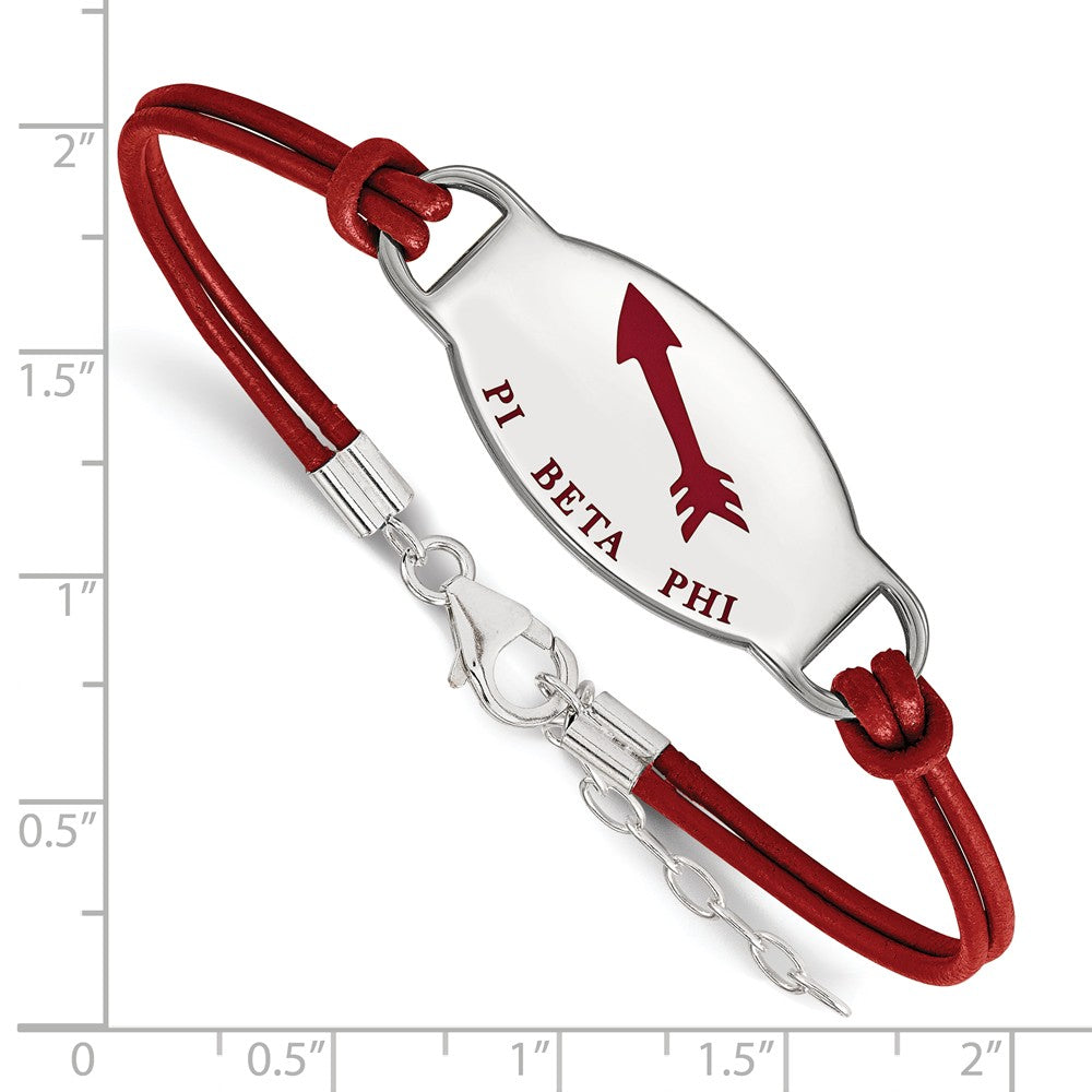 Alternate view of the Sterling Silver Pi Beta Phi Enamel Red Leather Bracelet - 7 in. by The Black Bow Jewelry Co.