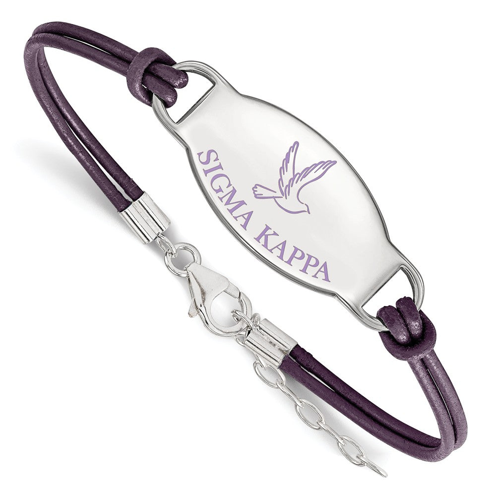 Sterling Silver Sigma Kappa Enamel Purple Leather Bracelet - 7 in., Item B15358 by The Black Bow Jewelry Co.