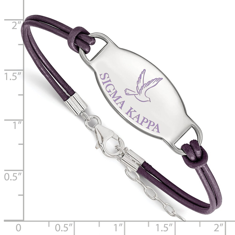 Alternate view of the Sterling Silver Sigma Kappa Enamel Purple Leather Bracelet - 7 in. by The Black Bow Jewelry Co.