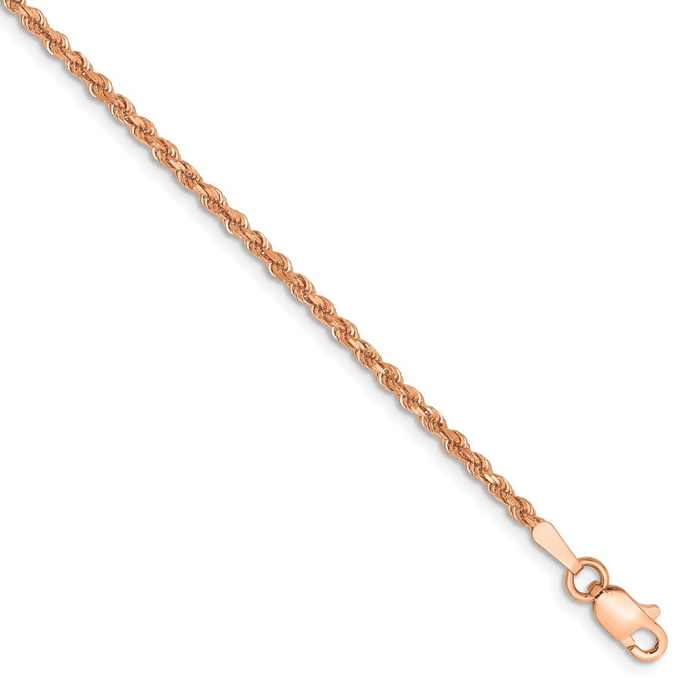14k Rose Gold 1.75mm Handmade D/C Rope Chain Bracelet, Item B15516 by The Black Bow Jewelry Co.