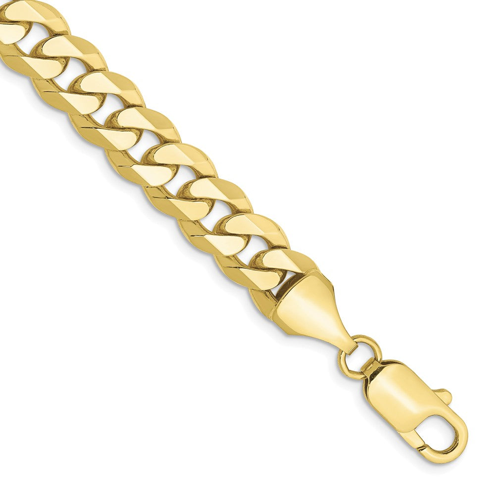 Men&#39;s 8.25mm 10k Yellow Gold Flat Beveled Curb Chain Bracelet, Item B15532 by The Black Bow Jewelry Co.