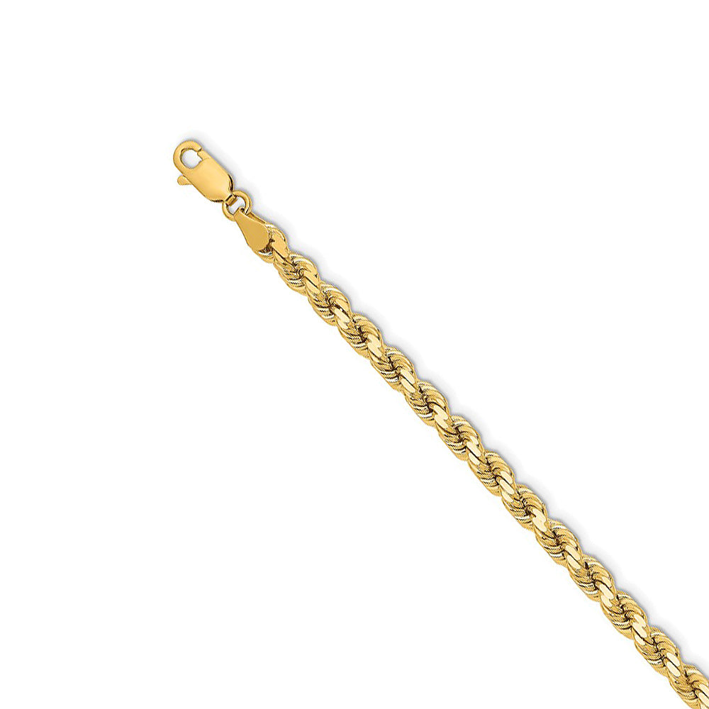 4.25mm 14k Yellow Gold Solid Diamond Cut Rope Chain Bracelet