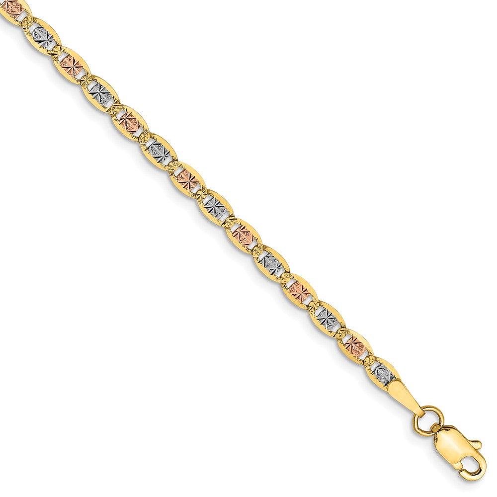 2.75mm 14k Gold Tri-Color Solid Fancy Pave Anchor Chain Bracelet, Item B15591 by The Black Bow Jewelry Co.