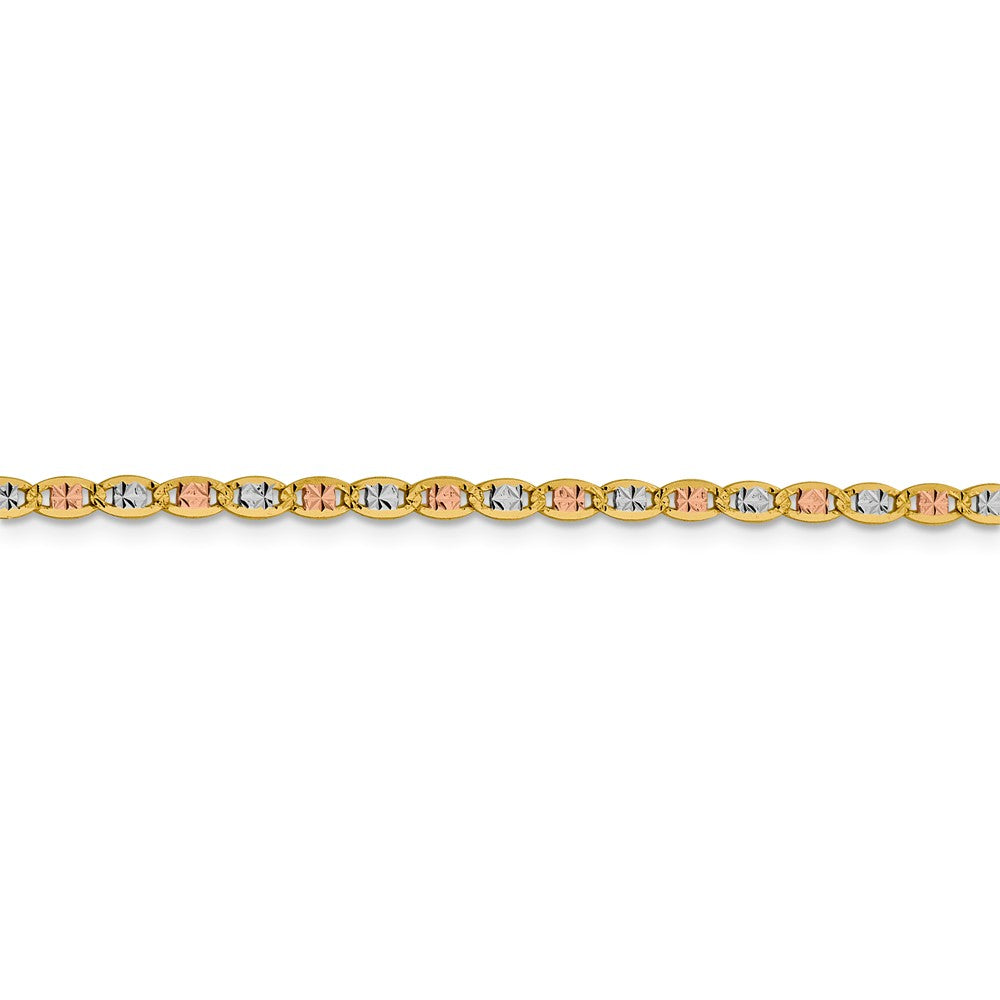 Alternate view of the 2.75mm 14k Gold Tri-Color Solid Fancy Pave Anchor Chain Bracelet by The Black Bow Jewelry Co.