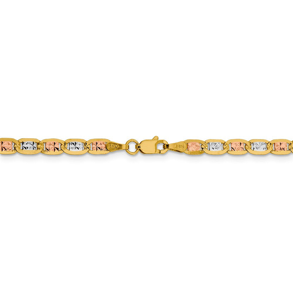 Alternate view of the 2.75mm 14k Gold Tri-Color Solid Fancy Pave Anchor Chain Bracelet by The Black Bow Jewelry Co.