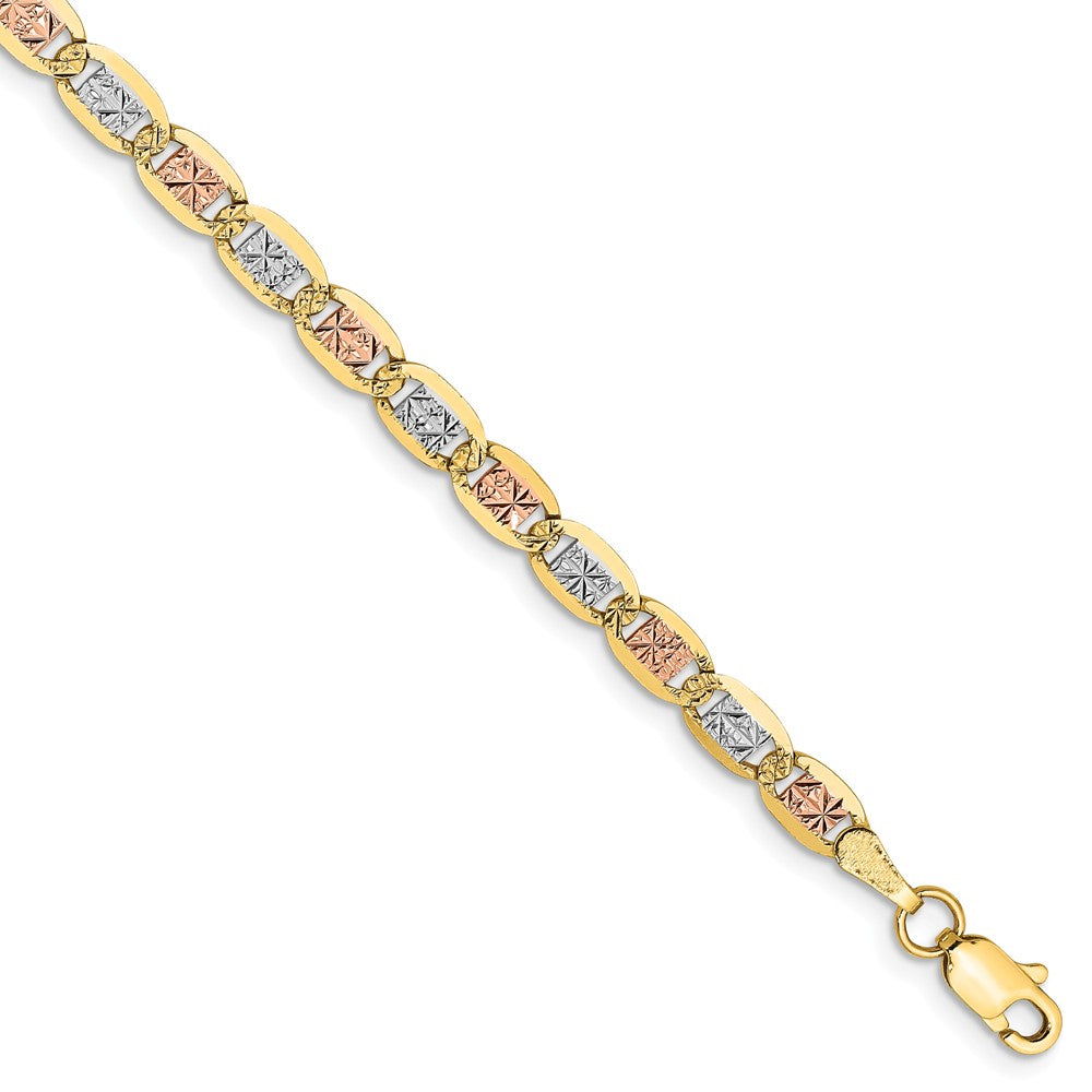 3.75mm 14k Gold Tri-Color Solid Fancy Pave Anchor Chain Bracelet, Item B15592 by The Black Bow Jewelry Co.
