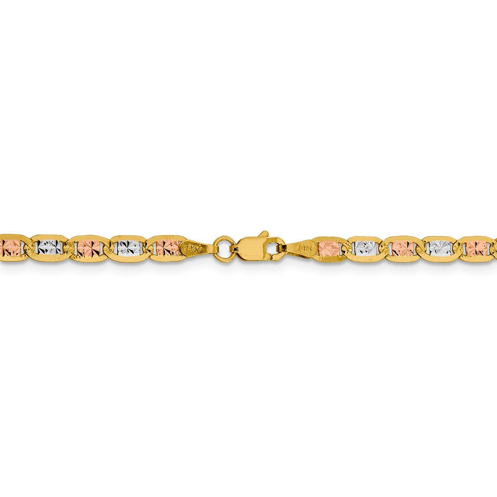 Alternate view of the 3.75mm 14k Gold Tri-Color Solid Fancy Pave Anchor Chain Bracelet by The Black Bow Jewelry Co.
