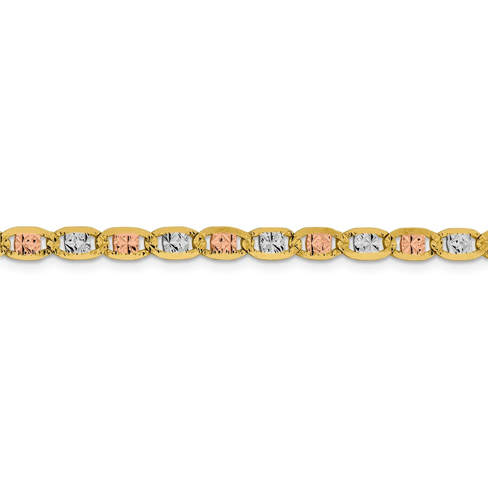 Alternate view of the 4.75mm 14k Gold Tri-Color Solid Fancy Pave Anchor Chain Bracelet by The Black Bow Jewelry Co.