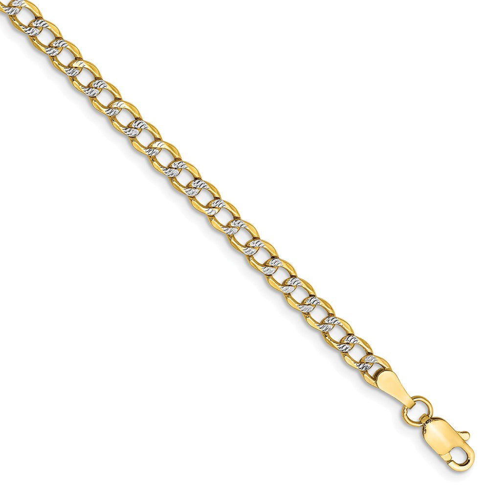 3.4mm 14k Yellow Gold &amp; Rhodium Hollow Pave Curb Chain Bracelet, Item B15604 by The Black Bow Jewelry Co.