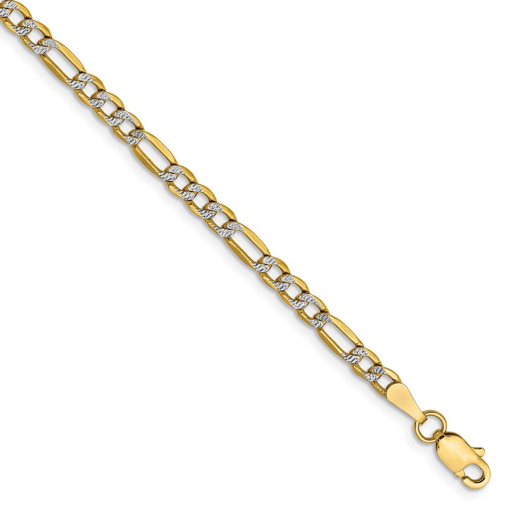 3.25mm 14k Yellow Gold &amp; Rhodium Hollow Pave Figaro Chain Bracelet, Item B15612 by The Black Bow Jewelry Co.