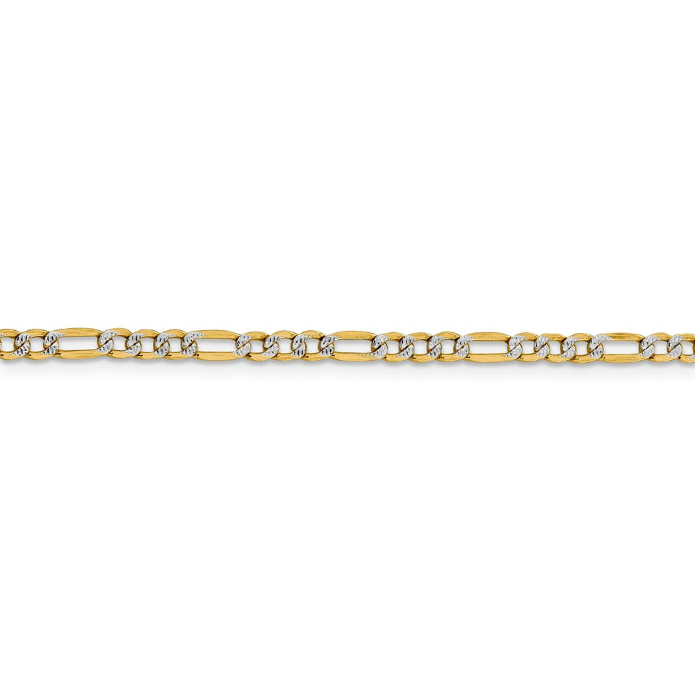 Alternate view of the 3.25mm 14k Yellow Gold &amp; Rhodium Hollow Pave Figaro Chain Bracelet by The Black Bow Jewelry Co.