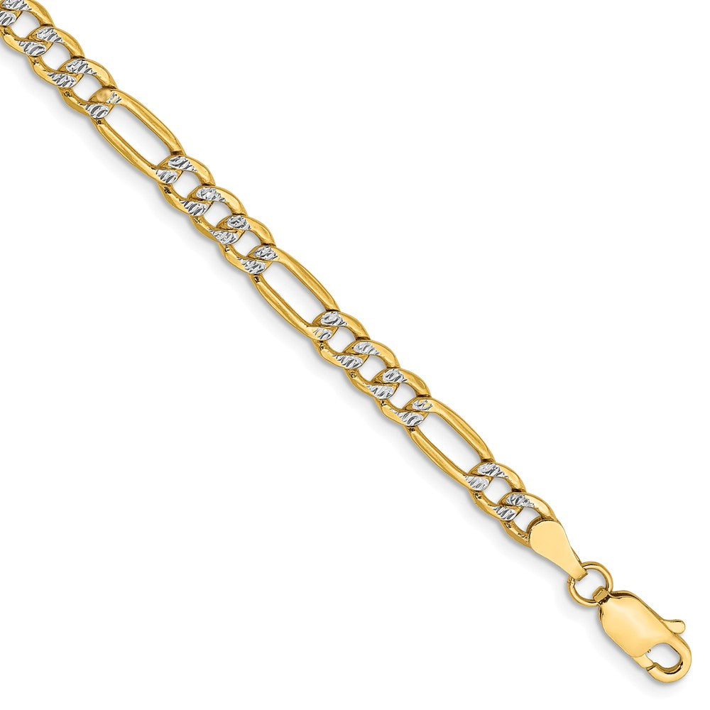 4mm 14k Yellow Gold &amp; Rhodium Hollow Pave Figaro Chain Bracelet, Item B15613 by The Black Bow Jewelry Co.