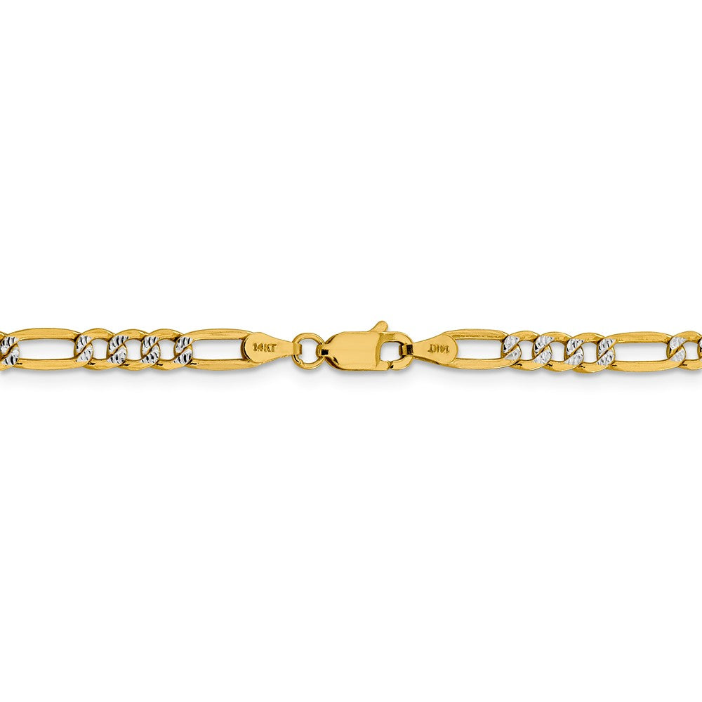 Alternate view of the 4mm 14k Yellow Gold &amp; Rhodium Hollow Pave Figaro Chain Bracelet by The Black Bow Jewelry Co.
