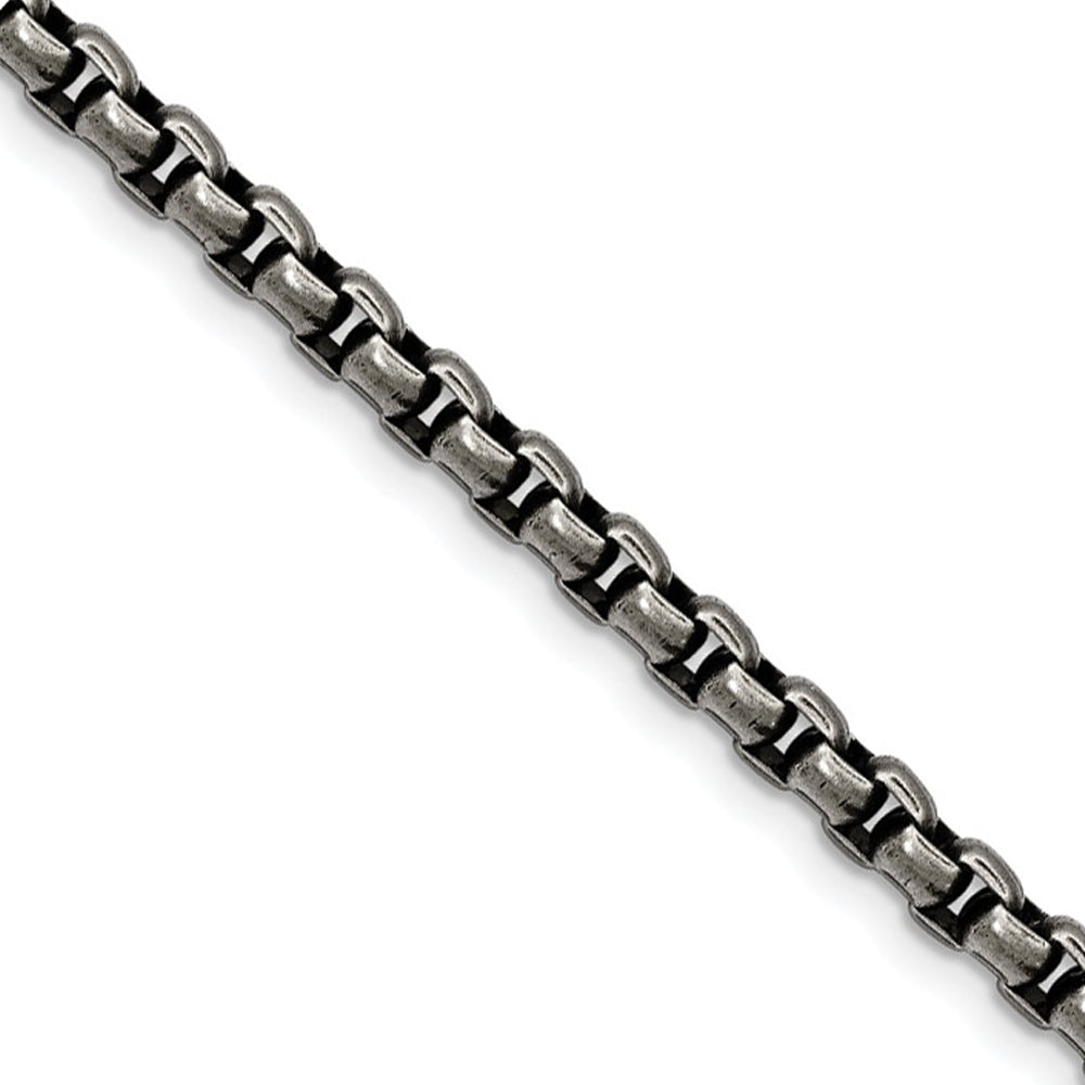 4mm Stainless Steel Antiqued Round Box Chain Bracelet, 8.5 Inch, Item B15633 by The Black Bow Jewelry Co.