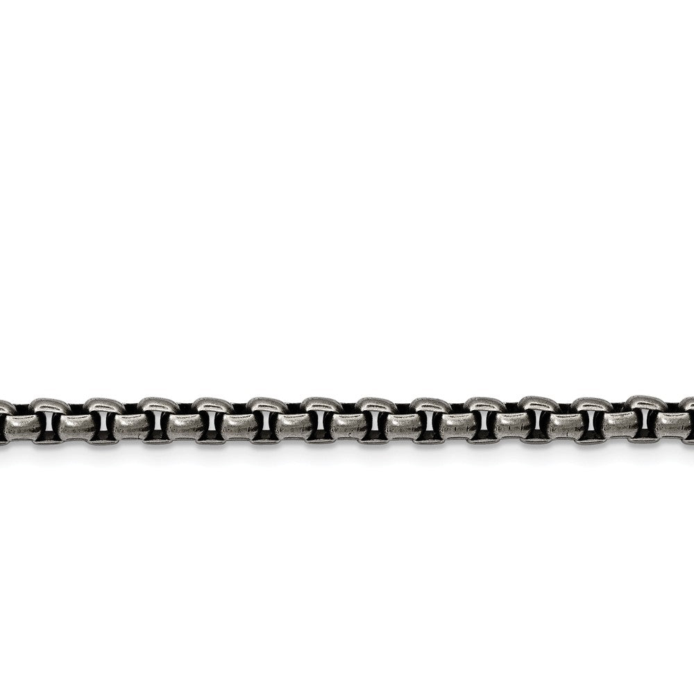 Alternate view of the 4mm Stainless Steel Antiqued Round Box Chain Bracelet, 8.5 Inch by The Black Bow Jewelry Co.