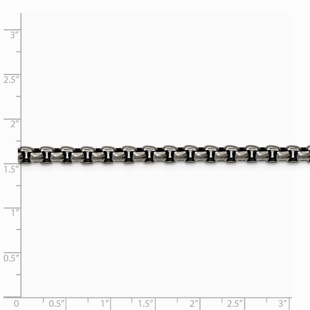 Alternate view of the 4mm Stainless Steel Antiqued Round Box Chain Bracelet, 8.5 Inch by The Black Bow Jewelry Co.