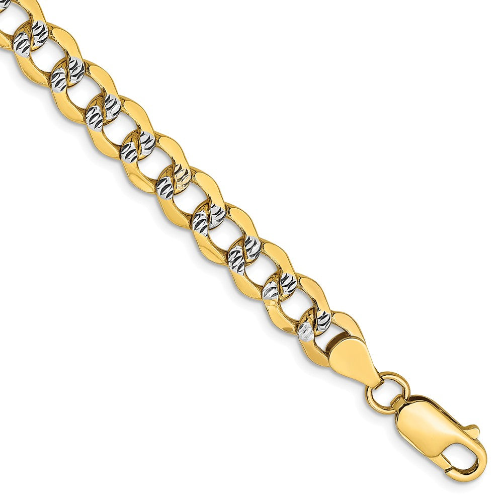 6.75mm 14k Yellow Gold &amp; Rhodium Hollow Pave Curb Chain Bracelet, 8 In, Item B15635 by The Black Bow Jewelry Co.