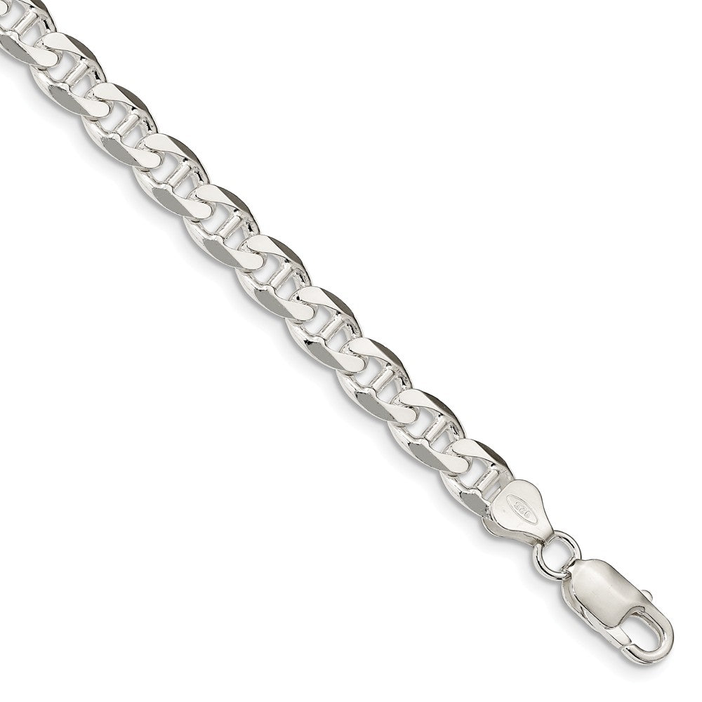 Mens 7.4mm Sterling Silver Solid Flat Cuban Anchor Chain Bracelet, Item B15664 by The Black Bow Jewelry Co.