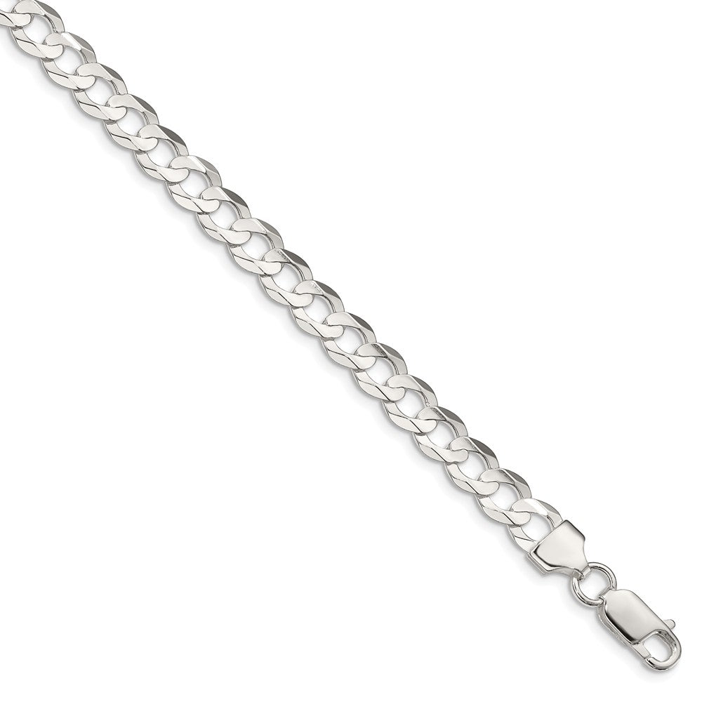 6.75mm Sterling Silver Solid Concave Beveled Curb Chain Bracelet, Item B15672 by The Black Bow Jewelry Co.