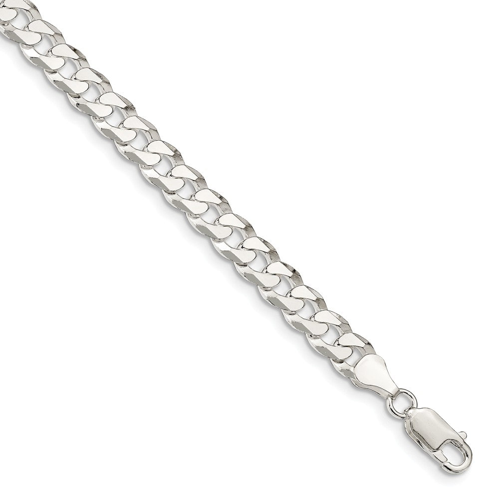 Men&#39;s 7mm Sterling Silver Solid Beveled Curb Chain Bracelet, Item B15685 by The Black Bow Jewelry Co.