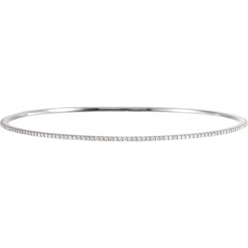 Alternate view of the 1.4mm 14k White Gold 1 Ctw Diamond Stackable Bangle Bracelet, 8 Inch by The Black Bow Jewelry Co.