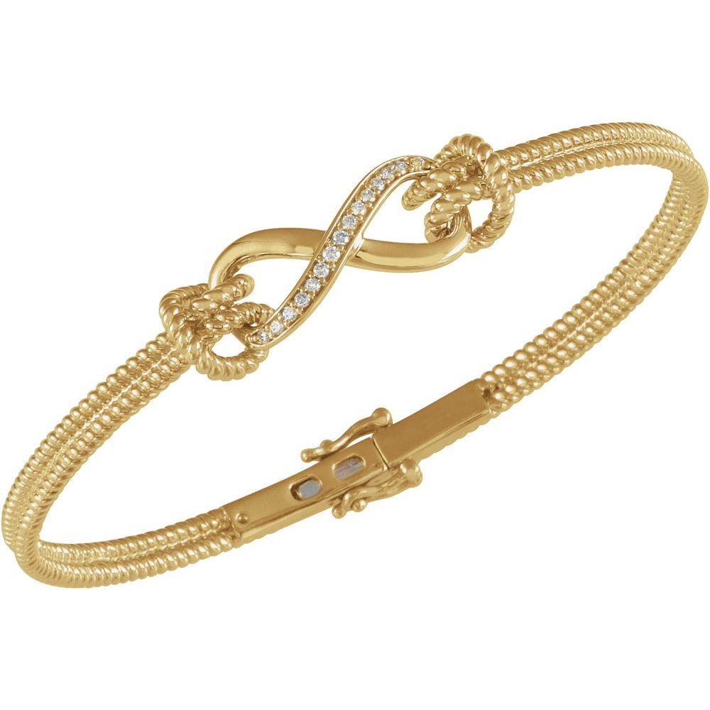 Alternate view of the 14k White, Yellow or Rose Gold 1/8ctw Diamond Infinity Bangle Bracelet by The Black Bow Jewelry Co.