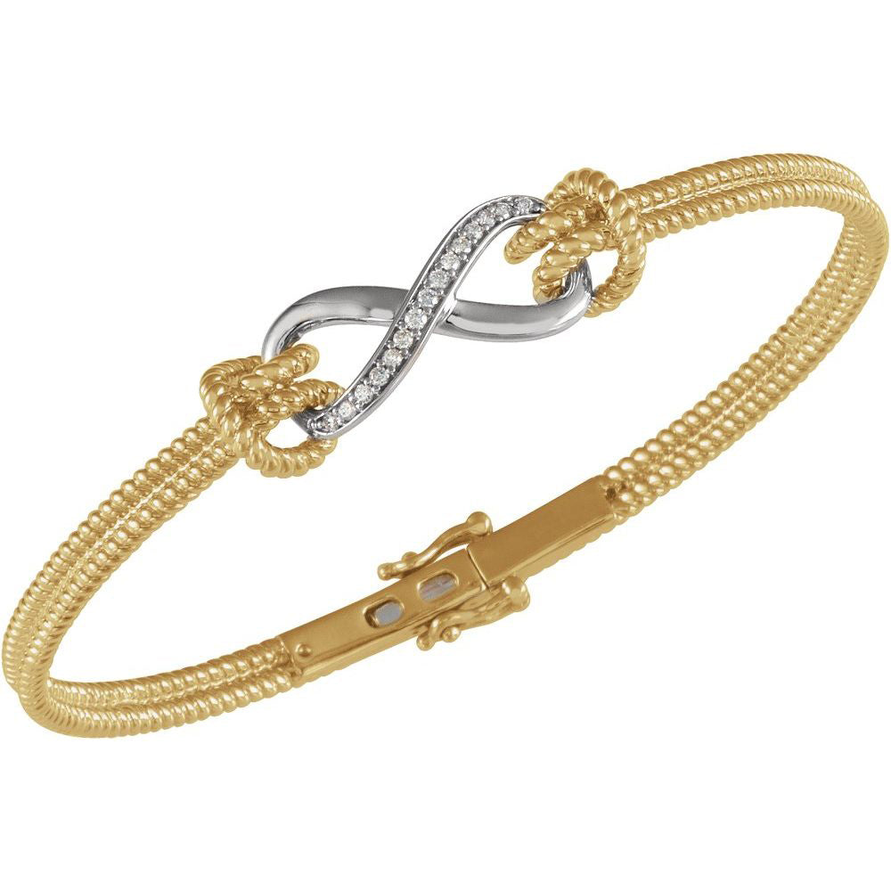 Alternate view of the 14k Two Tone Gold 1/8 Ctw Diamond Infinity Bangle Bracelet, 7.5 Inch by The Black Bow Jewelry Co.